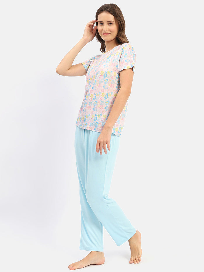mSECRET Abstract Print Blue Two Piece Nightsuit
