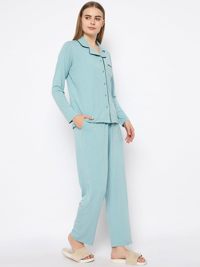 mSECRET Open Front Contrast Bonning Mint Green Night Suit