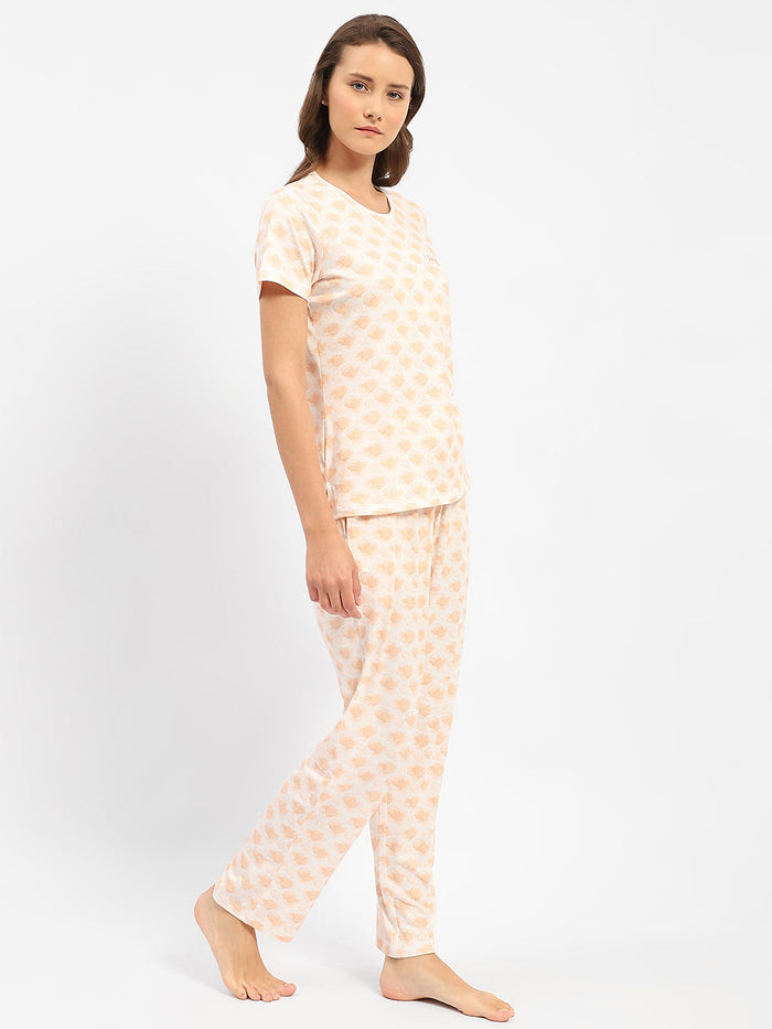 mSECRET Orange Half Sleeve Geometric Print Nightsuit Set