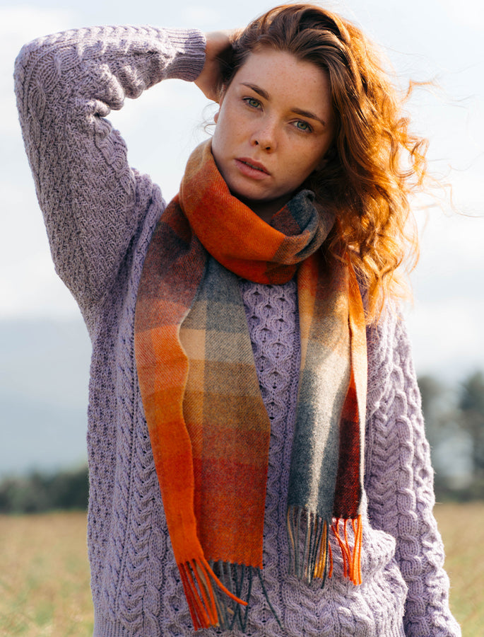 Orange, Grey & Beige Plaid / One Size
