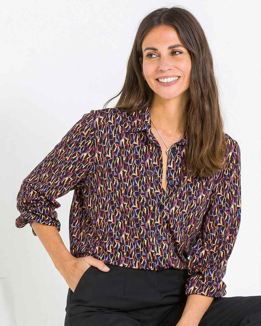 Natalia Patterned Viscose Long Sleeved Blouse - James Meade