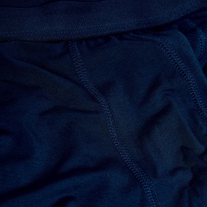Navy Boxer Brief with elastic waistband and overlock stitching.