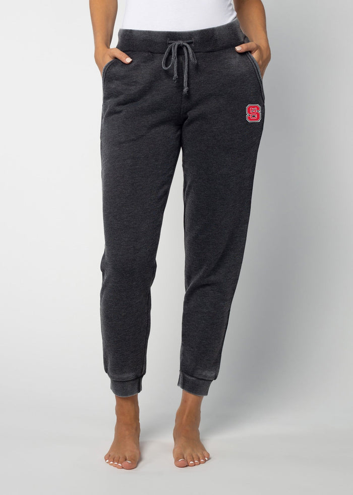 NC State Wolfpack Women's Charcoal Mid-rise, slim fit, tapered leg Burnout fleece Joggers with Drawstring waistband, side pockets and tapered legs with rub cuffs