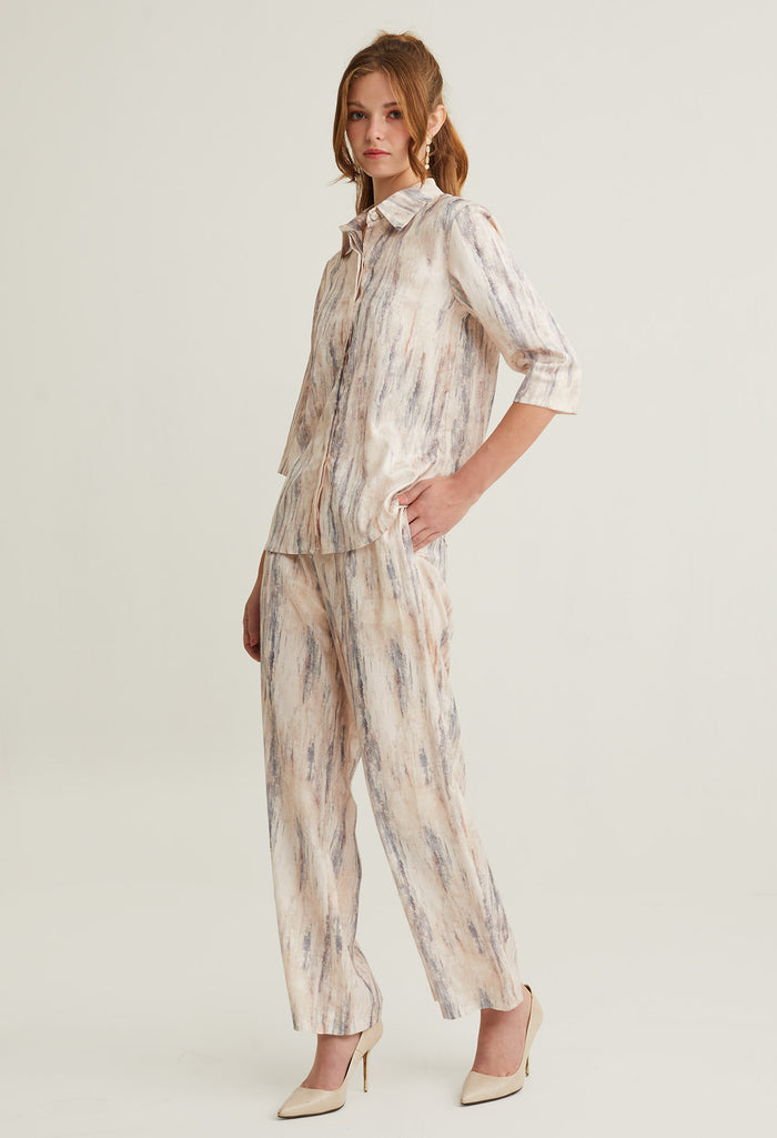 nichii X NURITA HARITH Silk Patterned Collared  Top
