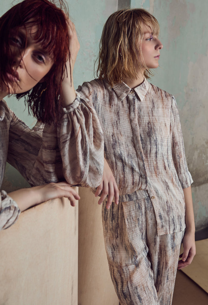 nichii X NURITA HARITH Silk Patterned Collared  Top