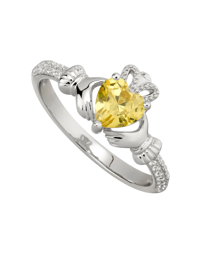 November Birthstone Topaz Sterling Silver Claddagh Ring