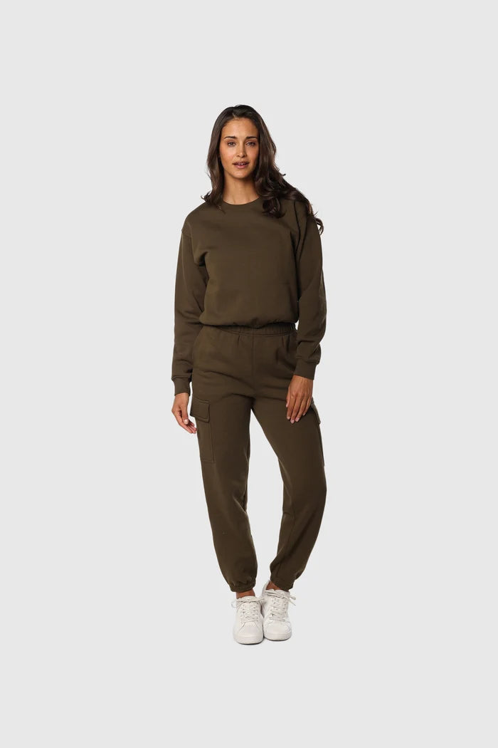 Olive Cinch Fleece Set - Front