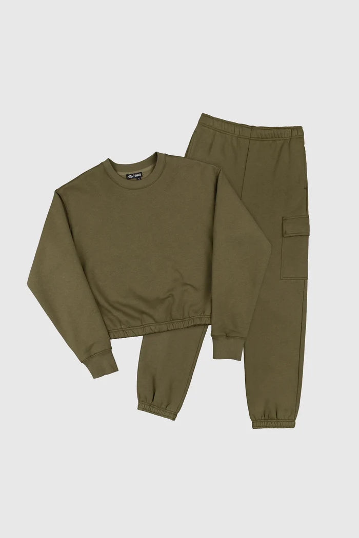 Olive Cinch Fleece Set - Back