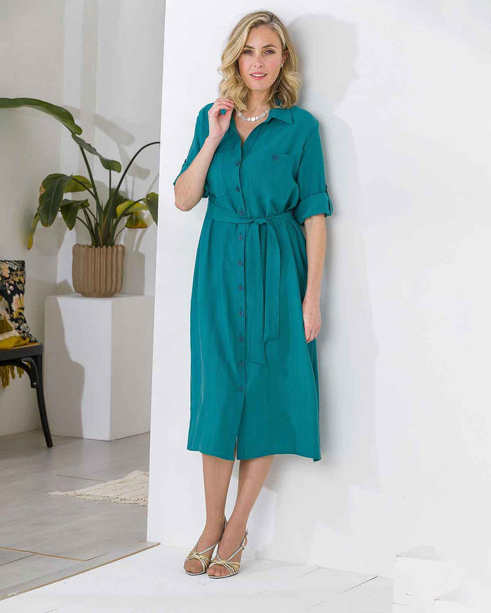 Olympia Poly Mix Long Sleeve Shirt Dress - Image 2 - The Classic Boutique