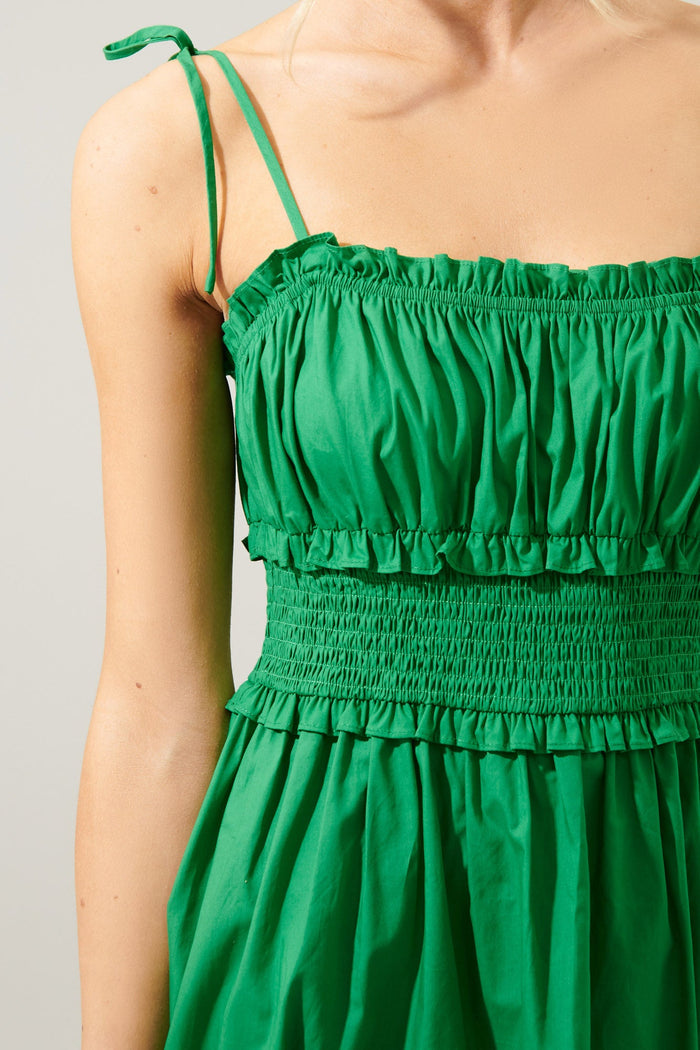 Orion Smocked Waist Tie Strap Poplin Midi Dress
