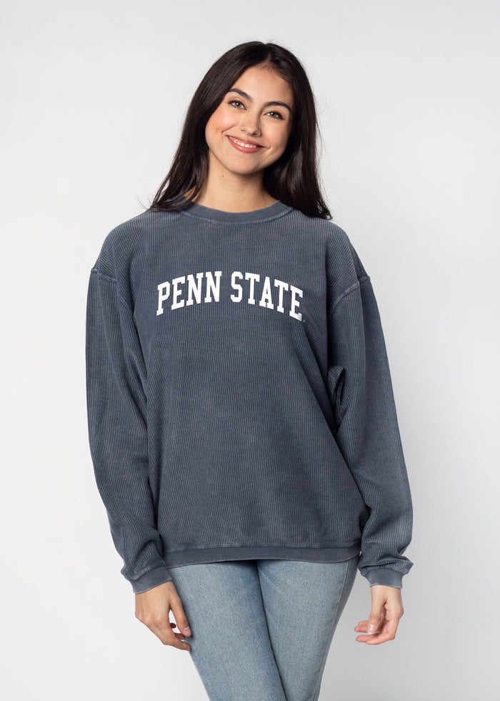 Penn State Nittany Lions Unisex Navy Oversized Premium cotton corded fleece Sweatshirt with Super soft hand feel, vintage wash and ribbed crew neckline, cuffs, and hemline