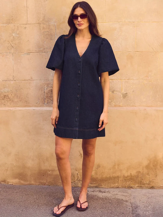 Petite indigo denim mini dress