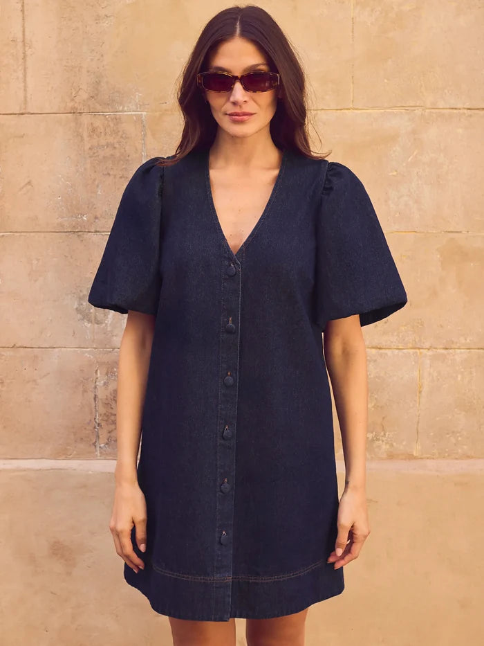 Petite indigo denim mini dress