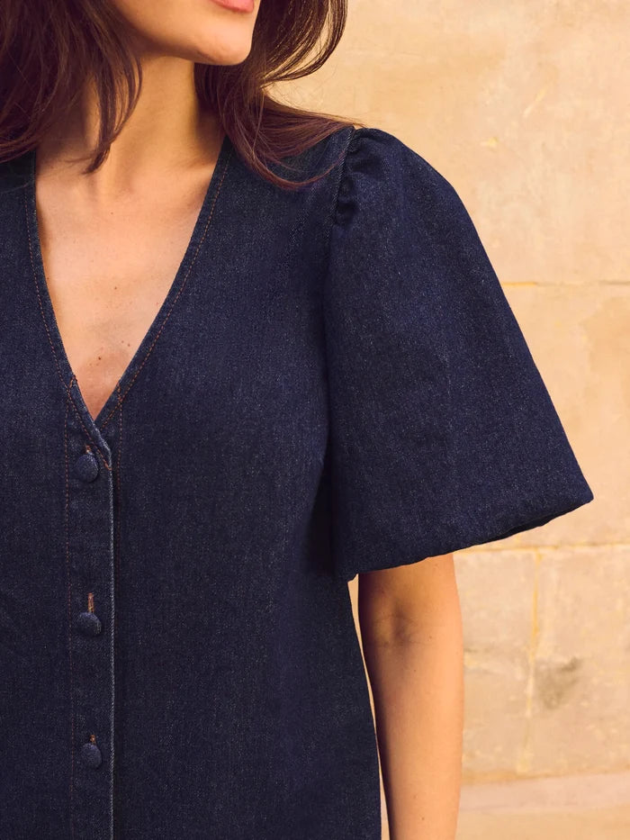 Petite indigo denim mini dress