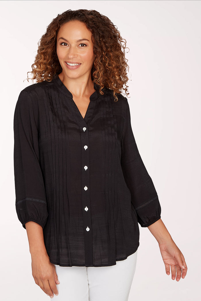 Petite Puffed Sleeve Pleated Shirt