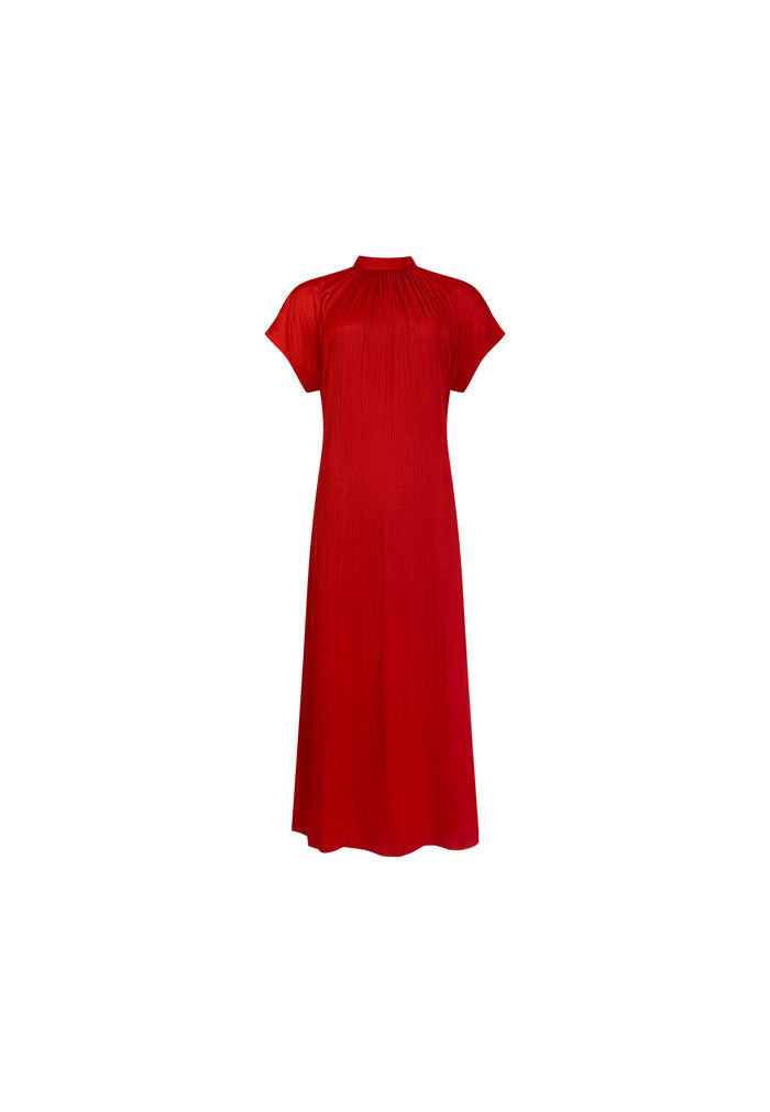 Petite Red High Neck Plisse Dress