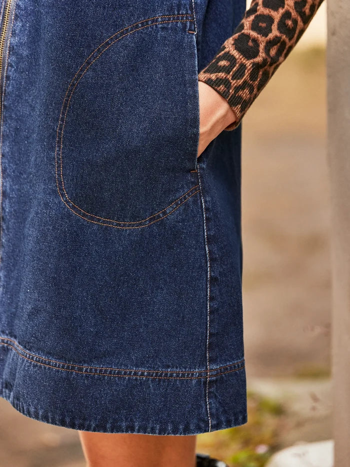 Petite Zip-Front Denim Swing Mini Dress