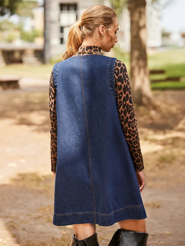Petite Zip-Front Denim Swing Mini Dress