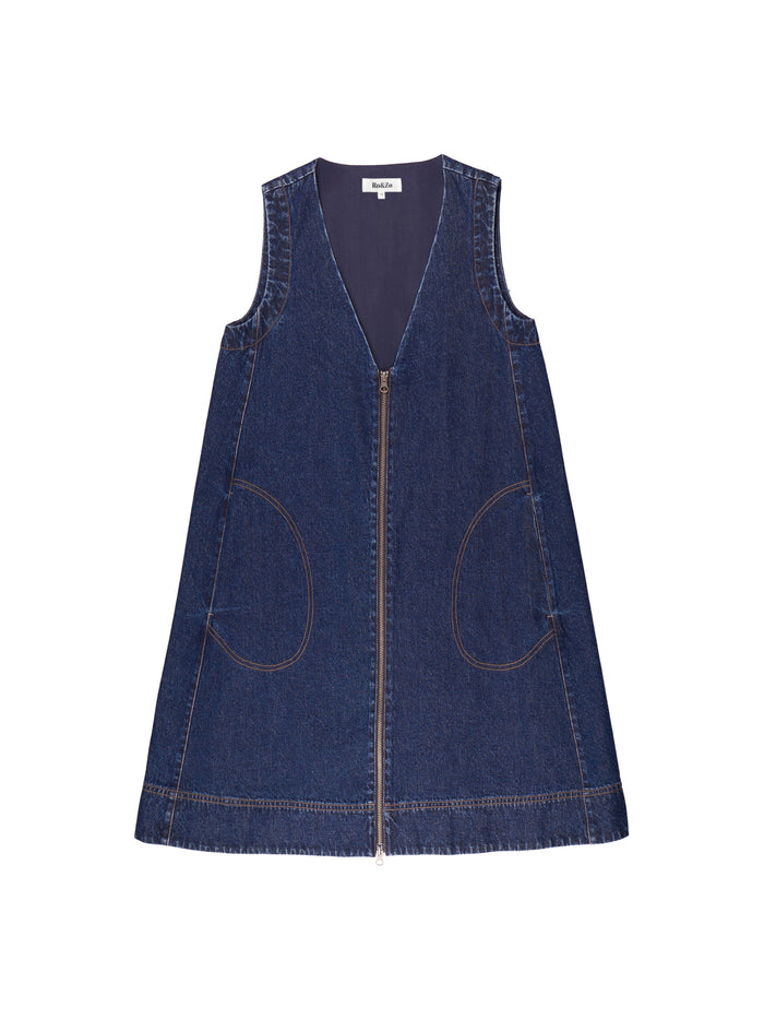 Petite Zip-Front Denim Swing Mini Dress