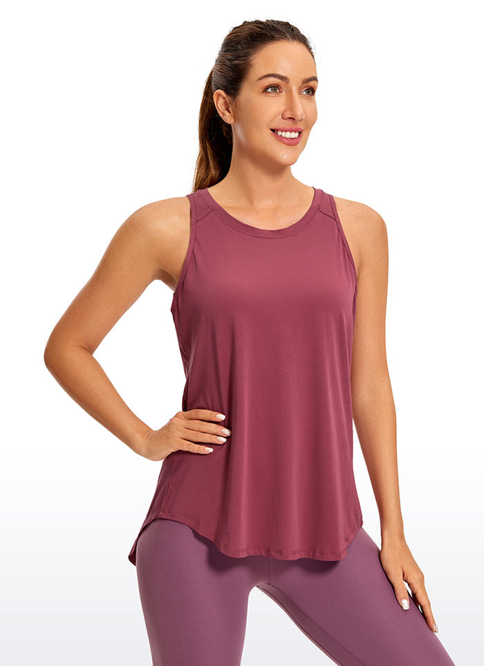CRZ YOGA Women's Yoga Loose Fit Tops Pima Cotton Tank Split Open Back Misty Merlot