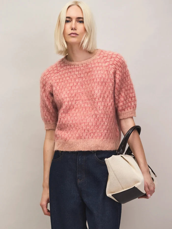 Pink Stitch Brushed Knit Top With Wool And Alpaca