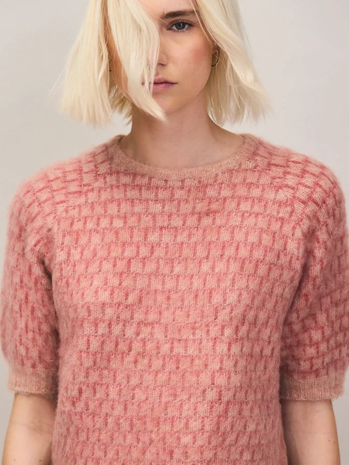 Pink Stitch Brushed Knit Top With Wool And Alpaca