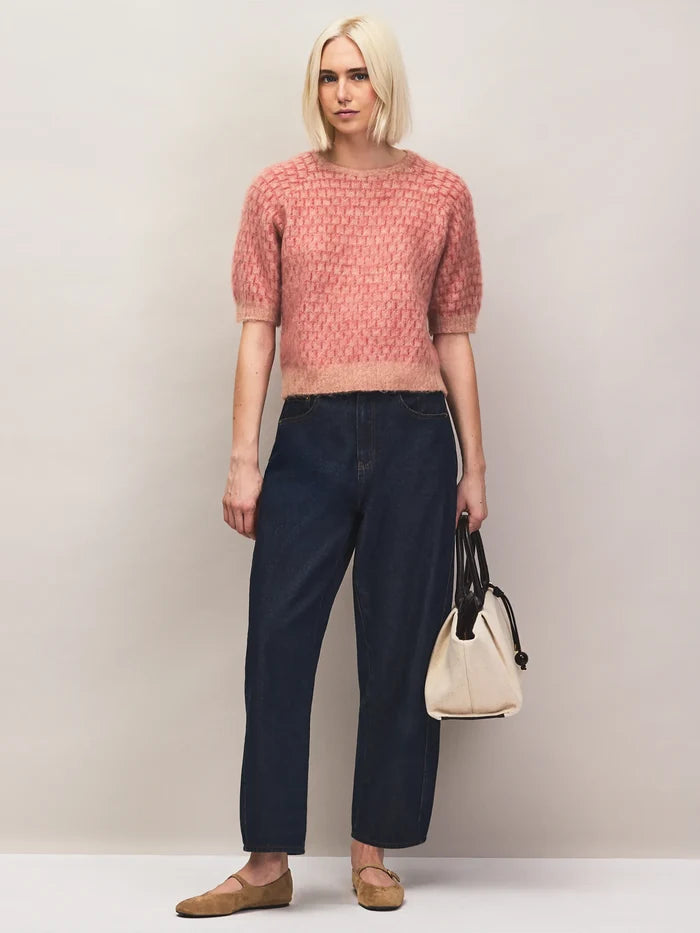 Pink Stitch Brushed Knit Top With Wool And Alpaca