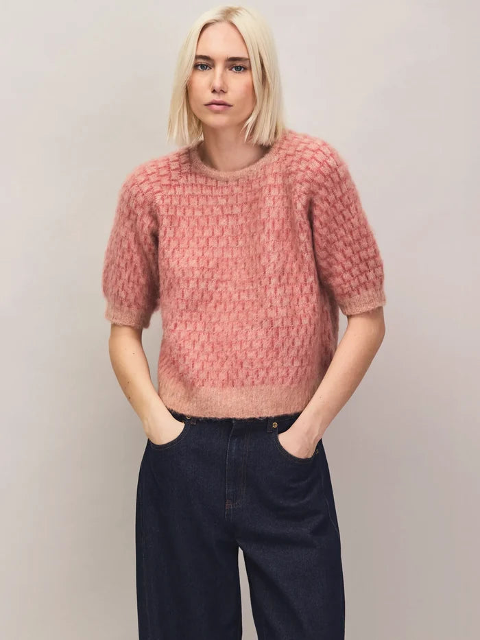 Pink Stitch Brushed Knit Top With Wool And Alpaca