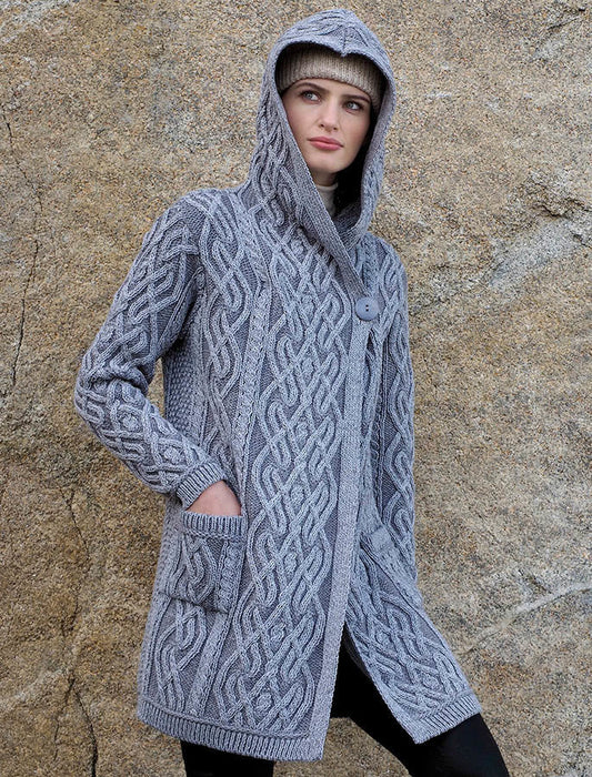 Plaited One Button Coat with Hood - Soft Grey #color_soft-grey