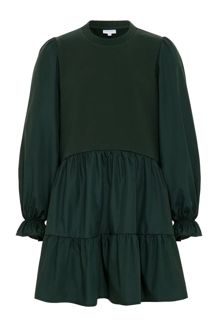 Pleat CeCe Crewneck Dress-Hunter