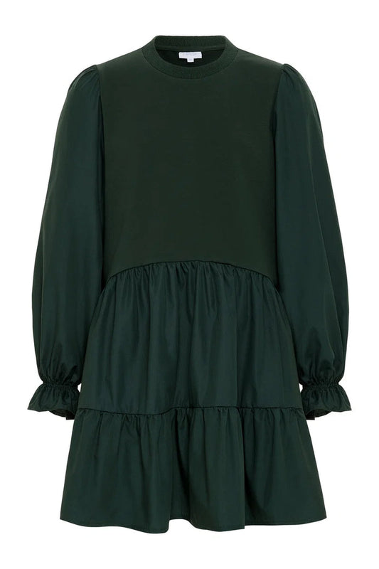 Pleat CeCe Crewneck Dress-Hunter