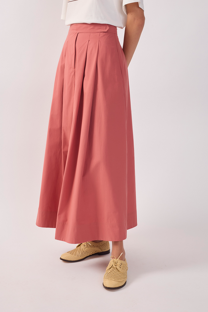 Pleated Tailored Cotton Maxi Skirt_3