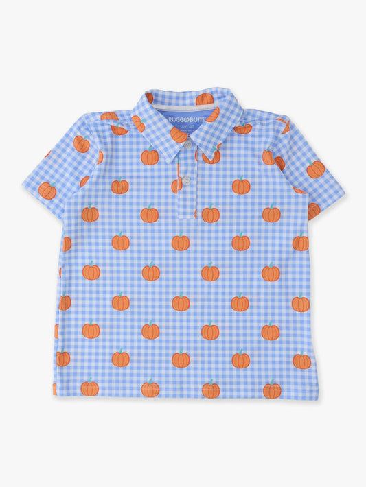 Polo Top Pumpkin Patch Gingham Knit Short Sleeve Performance Boys