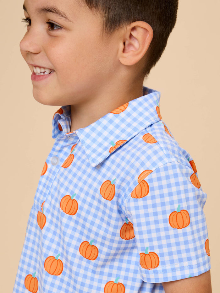 Polo Top Pumpkin Patch Gingham Knit Short Sleeve Performance Boys