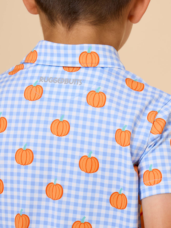 Polo Top Pumpkin Patch Gingham Knit Short Sleeve Performance Boys