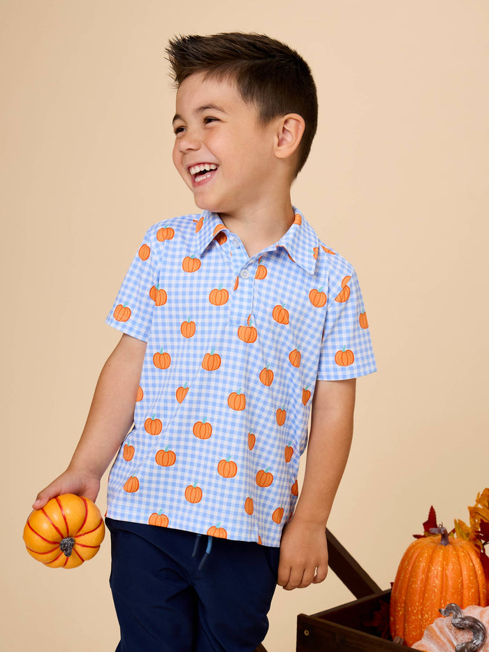 Polo Top Pumpkin Patch Gingham Knit Short Sleeve Performance Boys
