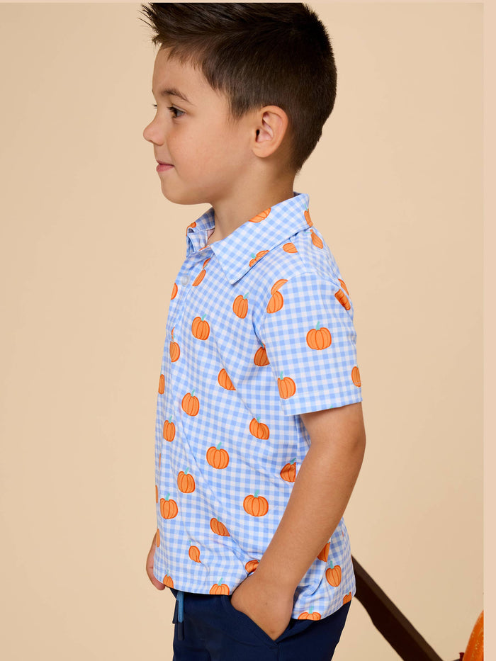 Polo Top Pumpkin Patch Gingham Knit Short Sleeve Performance Boys