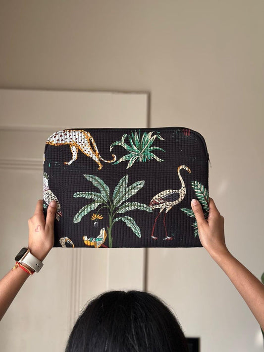 Quilted Laptop Sleeve- Black Jungle