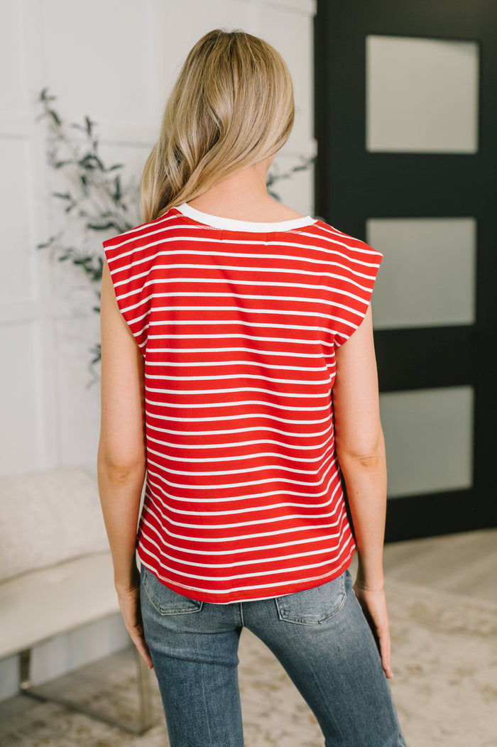 Quite Intimately Striped Muscle Tee in Red