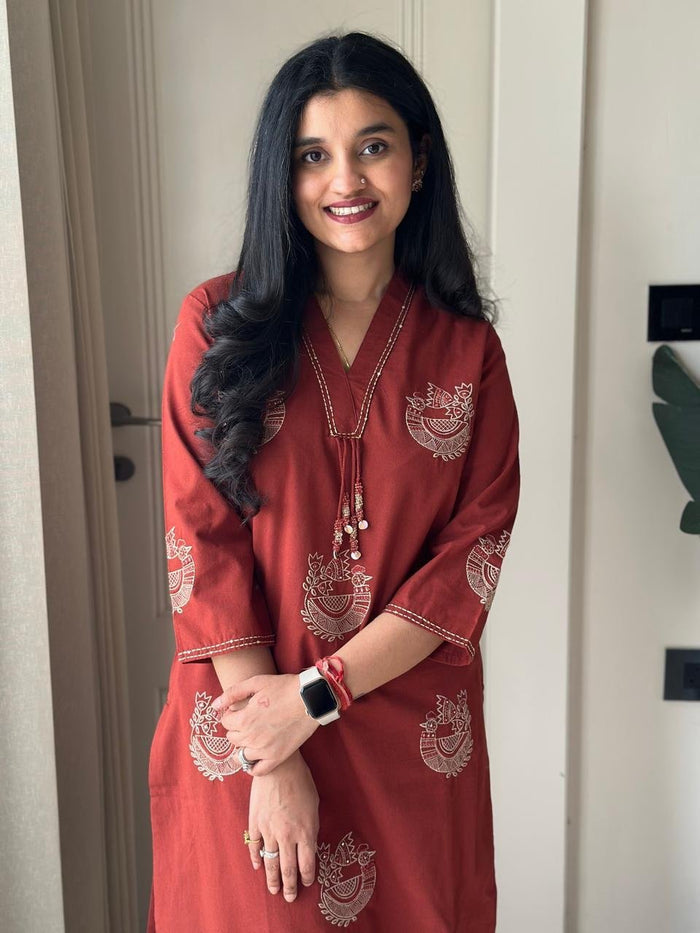 Raisha Embroidered Pant Set- Brick