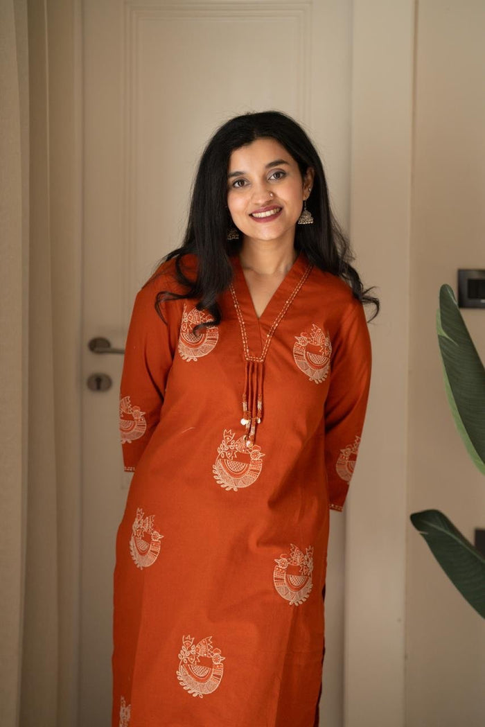Raisha Embroidered Pant Set- Orange