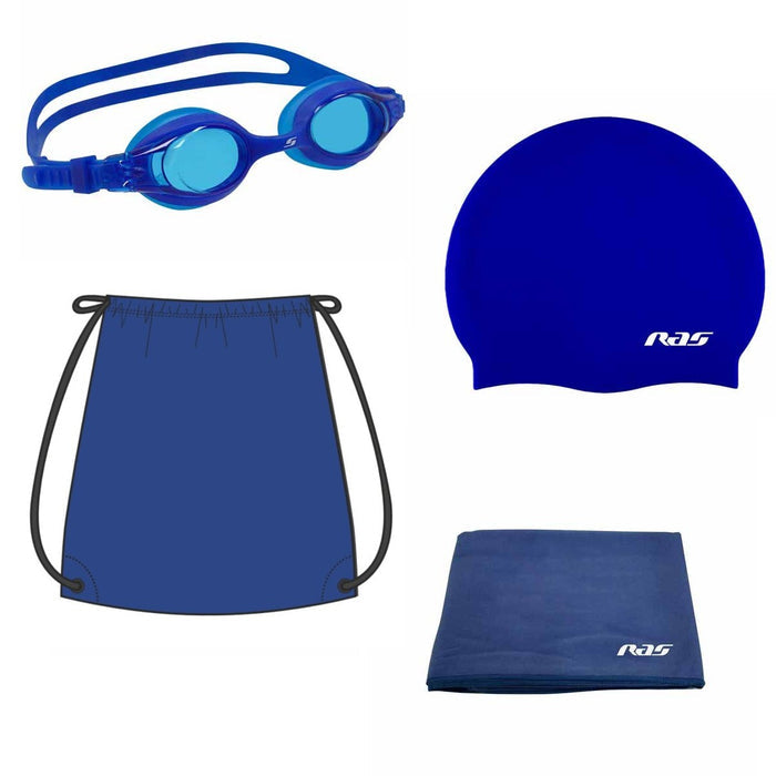 Royal Blue Ras Starter Bundle containing mesh bag with Ras branding, featuring essential items for beginners in vibrant blue color.