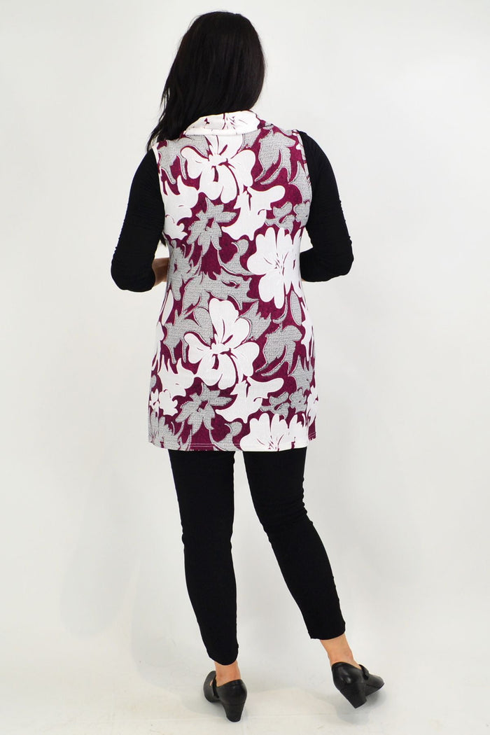 Red Hibiscus Layering Tunic Top by Whispers, featuring a relaxed fit with red and grey tones, perfect for casual winter wear.