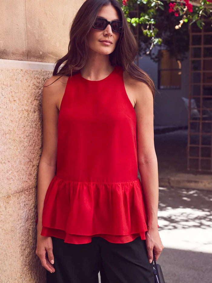 Red Longline Peplum Cami