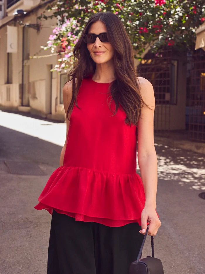 Red Longline Peplum Cami