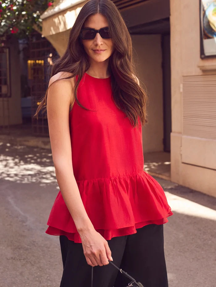 Red Longline Peplum Cami