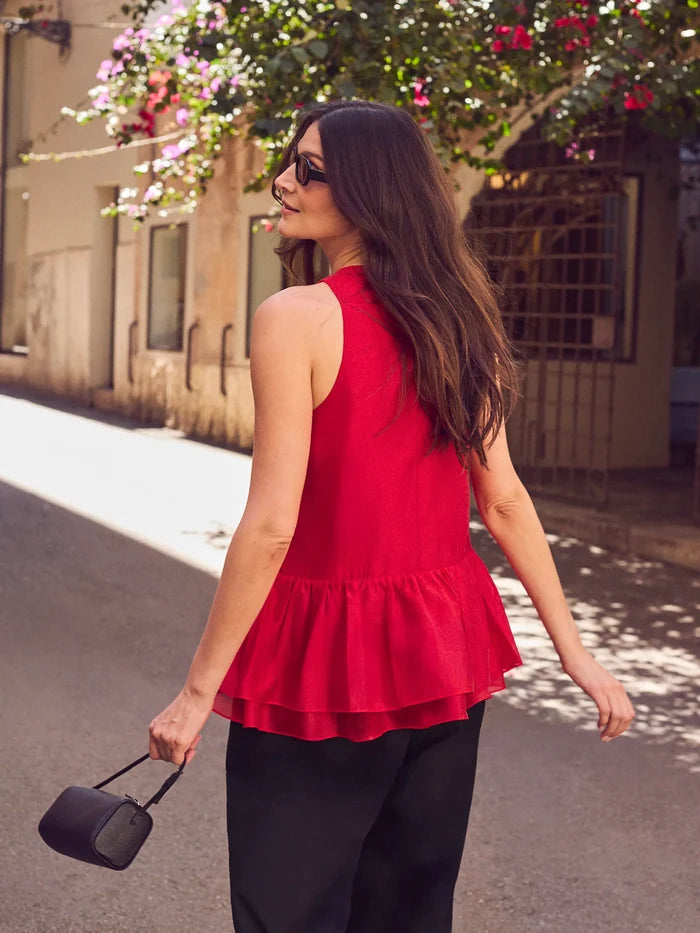 Red Longline Peplum Cami