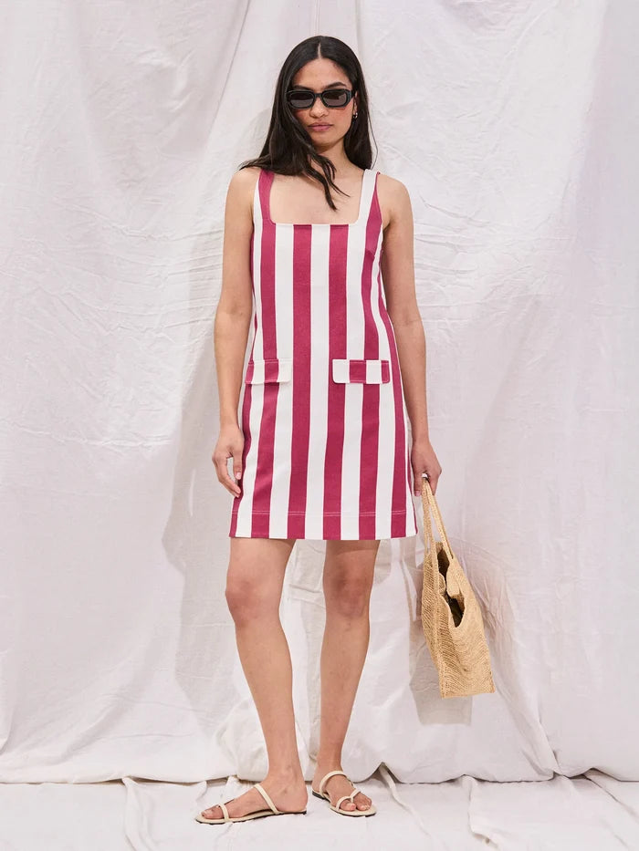 Red Stripe Pocket Detail Mini Dress