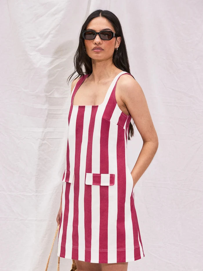 Red Stripe Pocket Detail Mini Dress