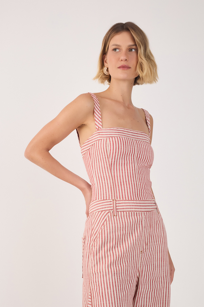 Red Stripes Removable Straps Jumpsuit